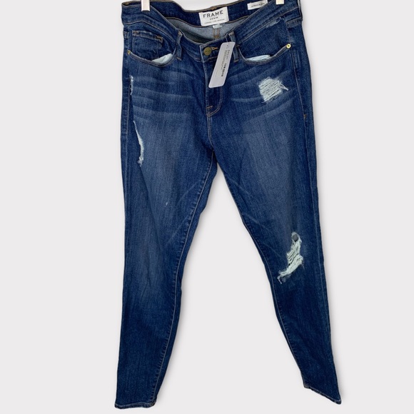 Frame Denim Pants - FRAME Denim Distressed Dark Wash Skinny Jeans